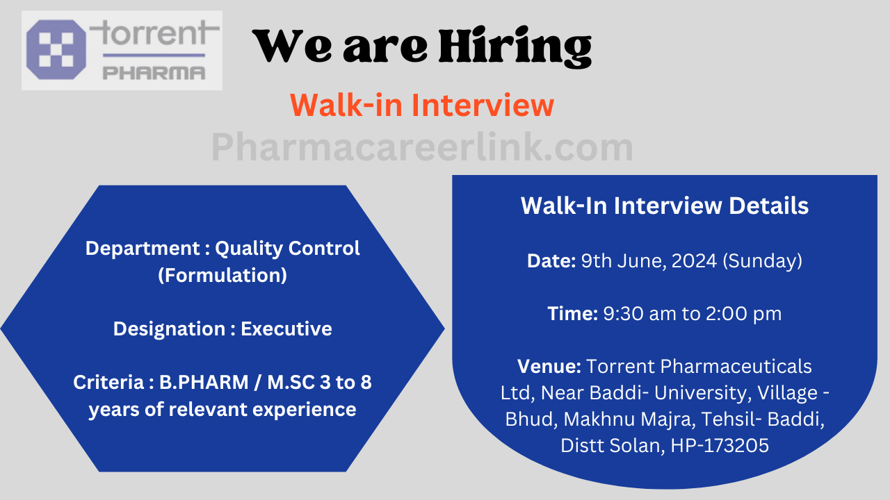 Torrent Pharma Walk-In Interview for QC in Baddi